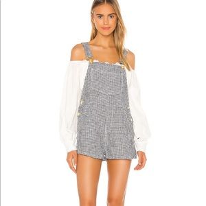 WeWoreWhat X Revolve Black Gingham short overalls. Size xs